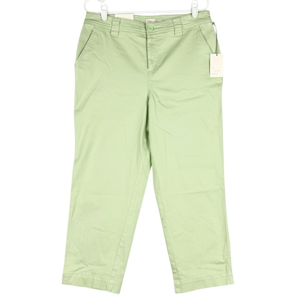 A New Day Women's Stretch Straight Leg High Rise Green Crop Pants Size 12R NWT